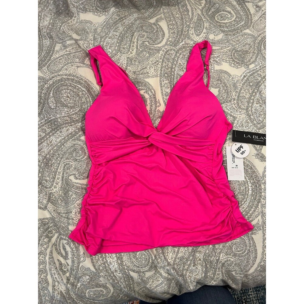 La Blanca Hot Pink Twist-Front Tankini Top